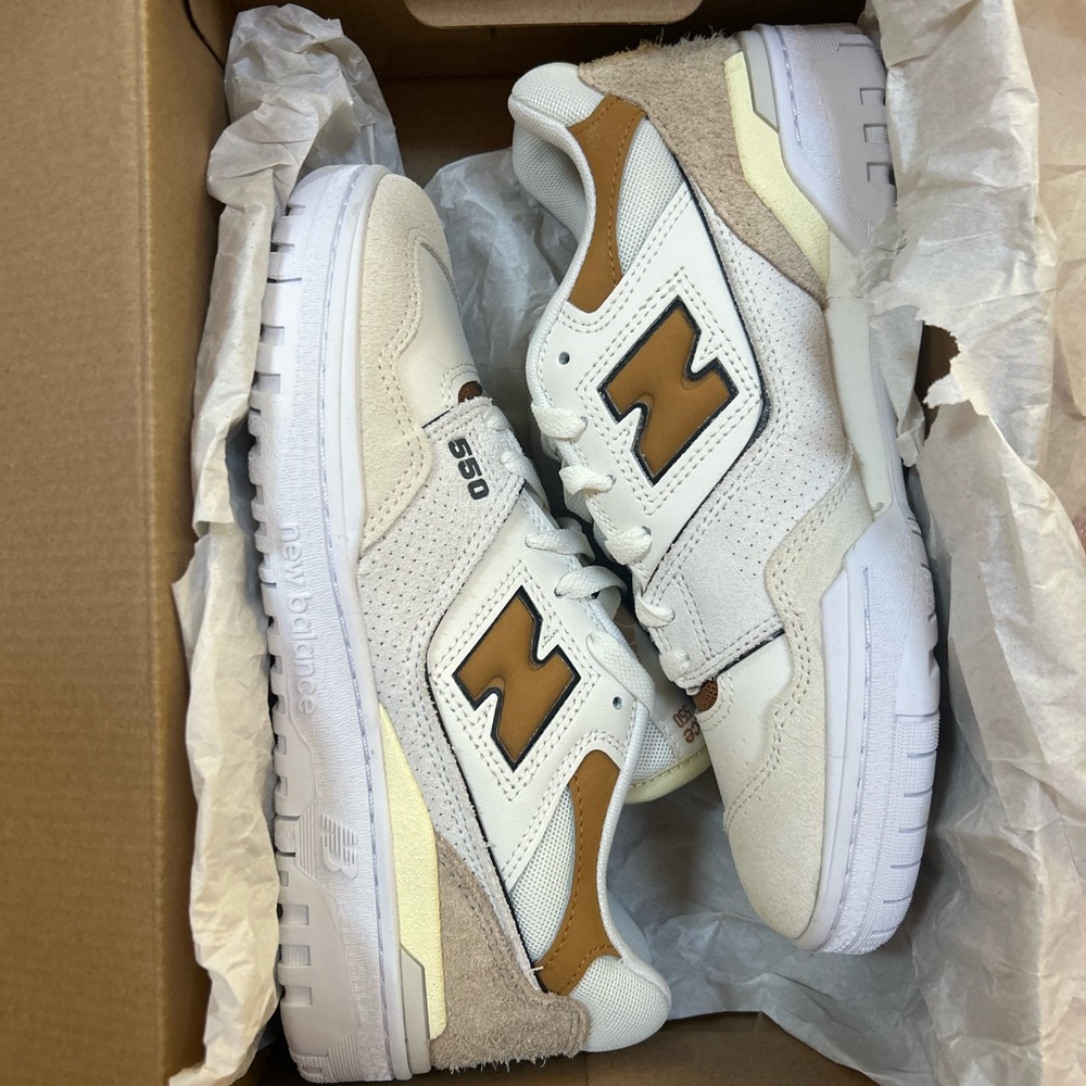 New Balance 550 White and Tan Sneakers